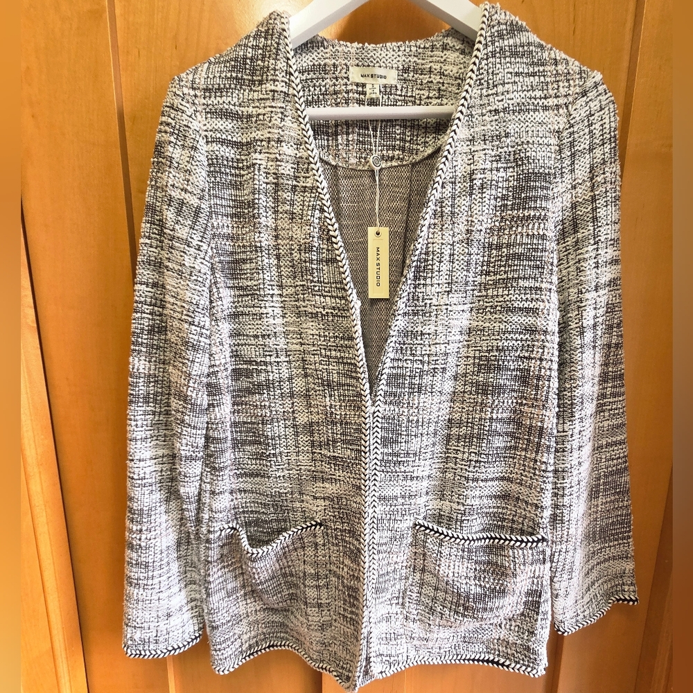 NEW Max Studio Sweater Jacket Tweed Boucle Knit - Picture 2 of 10